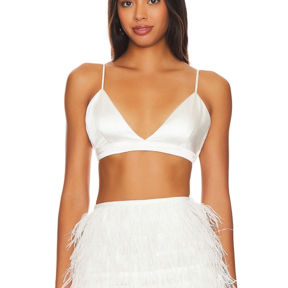 White Satin Crop Top with Feather Skirt